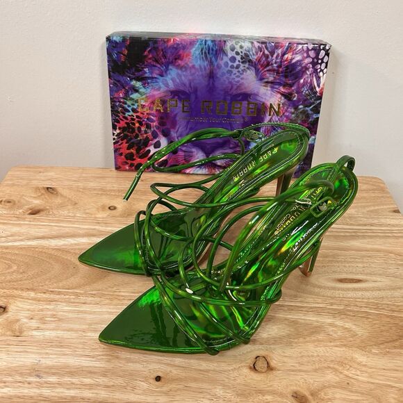 Cape Robbin Shoes - Cape Robbin Nabil Green Metallic Strappy Heels Pointed Toe NEW Sz 7.5